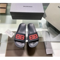 Good Quality Balenciaga TPU BB Flat Slide Sandals Black/Red 042122