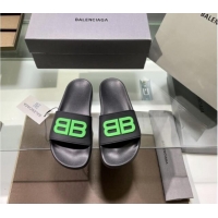 Perfect Balenciaga TPU BB Flat Slide Sandals Black/Green 042123