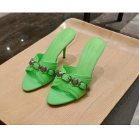 Hot Style Balenciaga Le Cagole Calfskin 8cm Heel Slide Sandals Neon Green 051903