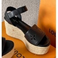 Good Looking Louis Vuitton Starboard Wedge Sandal with 10cm Heel Black 0518058