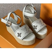 Classic Hot Louis Vuitton Starboard Wedge Sandal with 10cm Heel White 0518060