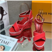 Stylish Louis Vuitton Canvas Wedge Sandal with 12cm Heel Red 0517062