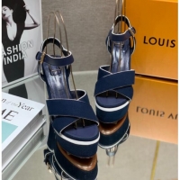 Best Price Louis Vuitton Canvas Wedge Sandal with 12cm Heel Blue 0517063