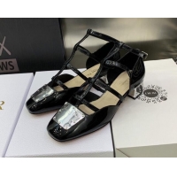 Duplicate Dior La Parisienne Black Patent Leather Slingback Pumps with Silver Plate 3.5cm 050566