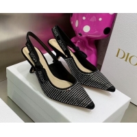 Low Price Dior J'Adior Slingback Pumps 6.5cm in Black Cotton Embroidered with Crystal 052079