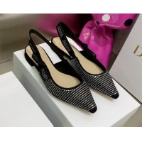 Best Price Dior J'Adior Slingback Ballerinas Flat in Black Cotton Embroidered with Crystal 052080