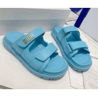 Low Cost Dior DiorAct Lambskin Flat Slide Sandals Blue 052090