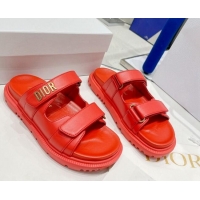 Grade Quality Dior DiorAct Lambskin Flat Slide Sandals Red 052092