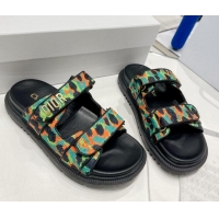 Fashion Dior DiorAct Mizza Print Fabric Flat Slide Sandals Green 052097