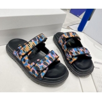 Top Design Dior DiorAct Mizza Print Fabric Flat Slide Sandals Blue/Orange 052098