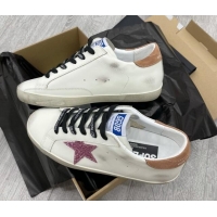 Classic Hot Golden Goose GGDB Leather Super-Star Sneakers with Pink Glitter Star White 052118