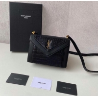 Inexpensive Yves Saint Laurent GABY MINI SATCHEL CROCODILE-EMBOSSED SHINY LEATHER Y568890 black