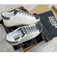 Perfect Golden Goose GGDB Super-Star Sneakers with Crystal Heel Tab White/Dark Grey 052146