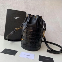 Discount Yves Saint Laurent IN CROCODILE-EMBOSSED LACQUERED LEATHER AND LAMBSKIN Y677825 black