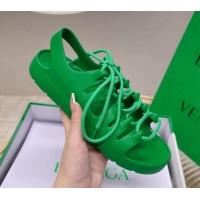 Good Quality Bottega Veneta Jelly Rubber Lace-up Flat Sandals Grass Green 2051913