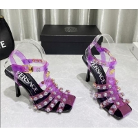 Grade Versace Crystal PVC High Heel Sandals 9.5cm Purple 2022 050703