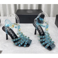 Crafted Versace Crystal PVC High Heel Sandals 9.5cm Blue 2022 050704