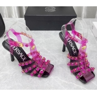 Expensive Versace Crystal PVC High Heel Sandals 9.5cm Pink 2022 050705