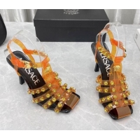 Fashion Versace Crystal PVC High Heel Sandals 9.5cm Orange 2022 050706