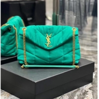 Super Quality SAINT LAURENT PUFFER SMALL CHAIN BAG IN DENIM AND SMOOTH LEATHER 577476 green