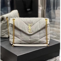 Promotional SAINT LAURENT PUFFER SMALL CHAIN BAG IN DENIM AND SMOOTH LEATHER 577476 BLUE-GRAY