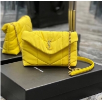 Inexpensive SAINT LAURENT PUFFER TOY BAG IN CANVAS AND SMOOTH LEATHER 620333 JAUNE CITRON