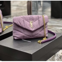 Good Product SAINT LAURENT PUFFER TOY BAG IN CANVAS AND SMOOTH LEATHER 620333 BLEACHED LILAC