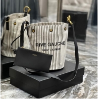 Well Crafted SAINT LAURENT RIVE GAUCHE BUCKET BAG IN STRIPED CANVAS AND LEATHER 669299 CREAM ET NOIR