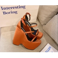 Durable Versace Triplatform Silk Wedge Platform Strap Sandals 16cm Orange 052551