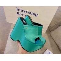 Good Looking Versace Triplatform Silk Wedge Platform Mules 16cm Aqua Green 052559