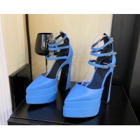 Hot Style Versace Lambskin High Heel Platform Pumps 15.5cm Light Blue 052566