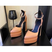 Best Price Versace Silk High Heel Platform Pumps 15.5cm Peachy Pink 052573