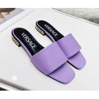 Unique Style Versace Calfskin Slide Sandals with Logo Heel Purple 052591