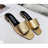 Grade Quality Versace Calfskin Slide Sandals with Logo Heel Gold 052593