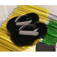 Good Product Alexander Wang Rabbit Fur and Crystal Thong Flat Sandals Black 121309