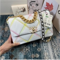 Low Cost Chanel 19 flap bag AS1161 White&Rainbow line