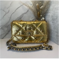 Good Quality CHANEL 19 Flap Bag Original Snake skin flap bag AS1160 gold