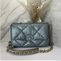 Famous Brand CHANEL 19 Flap Bag Original Snake skin flap bag AS1160 silver