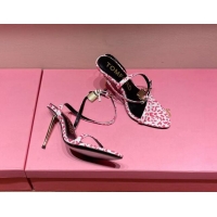 Stylish Tom Ford Leather Padlock Pointy Naked Sandals 105mm Heel White/Pink 0402056