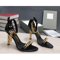 Pretty Style Tom Ford Mirror Leather Chain Heel Ankle Strap Sandals 105mm Heel Black 0420066