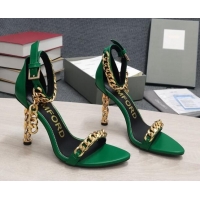 Fashion Luxury Tom Ford Leather Chain Heel Ankle Strap Sandals 105mm Heel Green 0420068