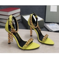 Sophisticated Tom Ford Leather Chain Heel Ankle Strap Sandals 105mm Heel Yellow 0420067