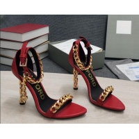 Inexpensive Tom Ford Leather Chain Heel Ankle Strap Sandals 105mm Heel Red 0420070