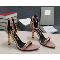 Hot Style Tom Ford Leather Chain Heel Ankle Strap Sandals 105mm Heel Nude Pink 0420073