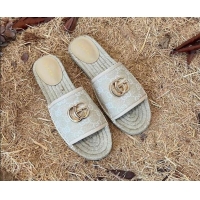 Super Quality Gucci Jacquard Denim Espadrille Slide Sandals Beige 052316