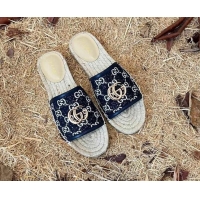 Unique Style Gucci Jacquard Denim Espadrille Slide Sandals Dark Blue 052317