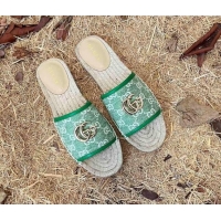 Best Grade Gucci Jacquard Denim Espadrille Slide Sandals Green 052318