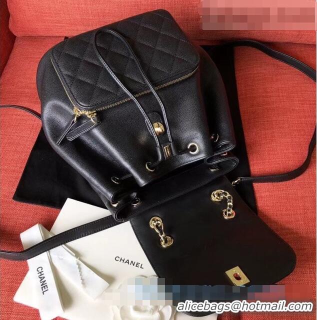 Promotional Chanel Grained Calfskin Drawstring Backpack C11327 Black 2021