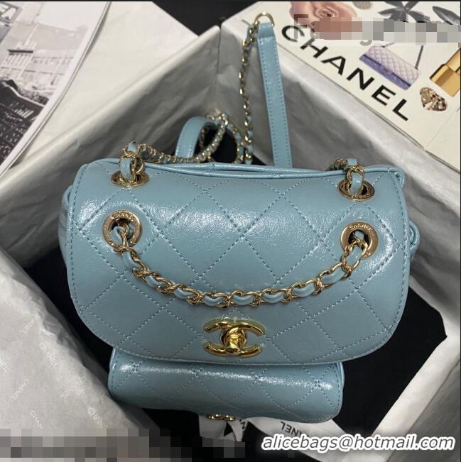 Famous Brand Chanel Crumpled Wax Calfskin Backpack AS1372 Blue 2021