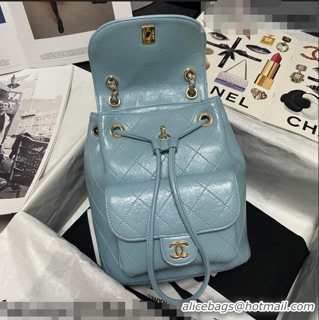 Famous Brand Chanel Crumpled Wax Calfskin Backpack AS1372 Blue 2021